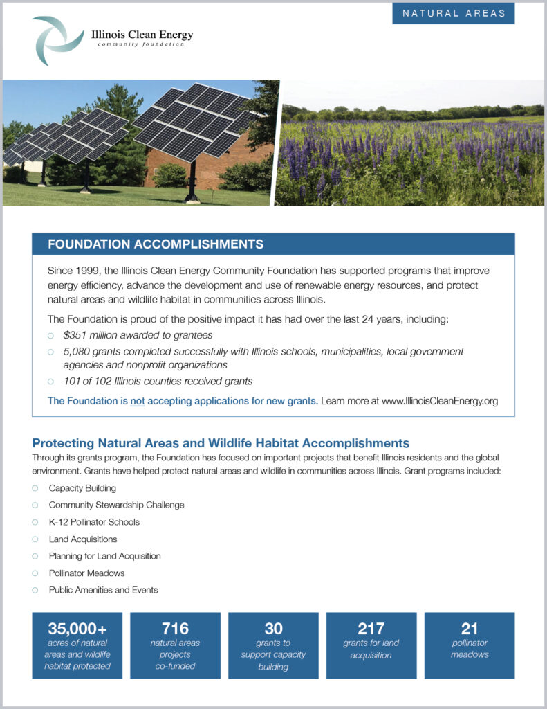 Illinois Clean Energy Accomplishments in Natural areas document